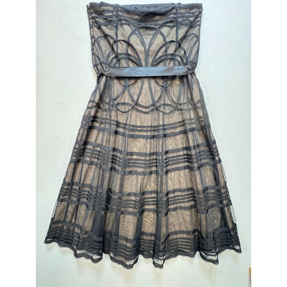 Ann Taylor Loft Strapless Dress Size 10 Black Lace Ribbon Belt Couture - Picture 9 of 11